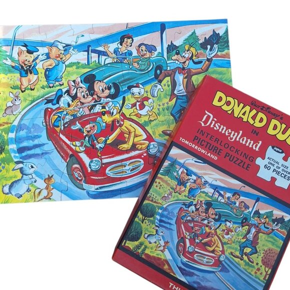 Disney Jaymar Puzzle Mickey Goofy Little Pigs Cricket Pluto Car Parade 60 Pieces - Picture 11 of 11